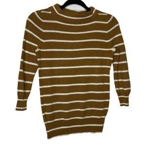 J. Crew 100% Cashmere Brown Long Sleeve Knit Striped Sweater Size Small